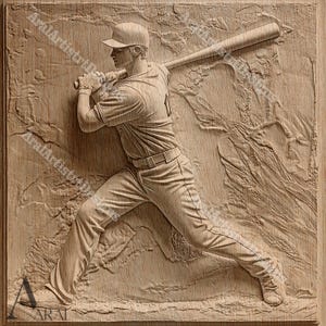 Baseball Spieler 3D Illusion Gravur Datei: Digitales Design für Lasercutten & Kunsthandwerk