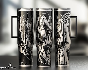 Wolf Tumbler Wrap SVG: Howling Moon Forest Laser Engraving (Digital Download, 40oz Tumbler Design)