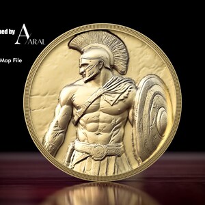 Design de gravação de moeda de gladiador 3D: arquivo STL para laser de fibra, roteador CNC e impressão 3D