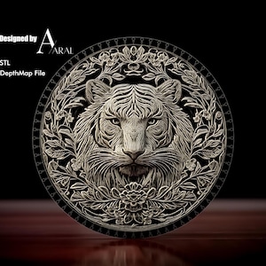 3D Tiger Münzgravur Design: Tiefenkarte STL für Faserlasermaschinen & chinesisches Sternzeichen