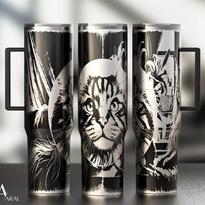Cat 40oz Tumbler Wrap SVG, Laser Engraving File, Kitten Full Wrap Design, Digital Download, Pet Tumbler Wrap SVG