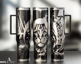 Cat 40oz Tumbler Wrap SVG, Laser Engraving File, Kitten Full Wrap Design, Digital Download, Pet Tumbler Wrap SVG
