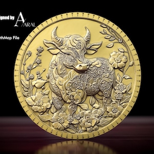 3D Ochse Chinesisches Sternzeichen Münzgravur Design - STL Tiefenkarte für Faserlaser & CNC Maschinen