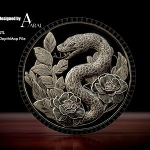3D Schlange Münzgravur Design: Chinesisches Sternzeichen Tiefenkarte STL für Faserlaser & CNC Maschinen