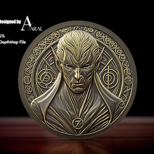 Diseño de monedas con grabado 3D de Belial: archivo STL de mapa de profundidad para máquinas láser de fibra y fresadoras CNC