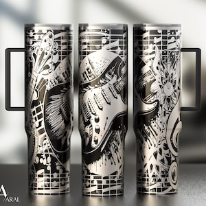 Elektrische gitaar 40oz Tumbler Wrap SVG, lasergravure bestand, muzieknoten volledig wrap ontwerp, digitale download, Tumbler Wrap SVG