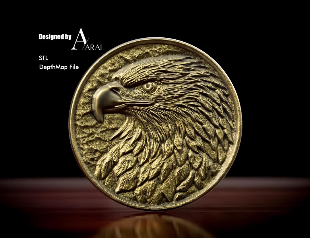 Eagle 3D Engraving Coin Design - Depthmap - STL - Engraving Design for ...
