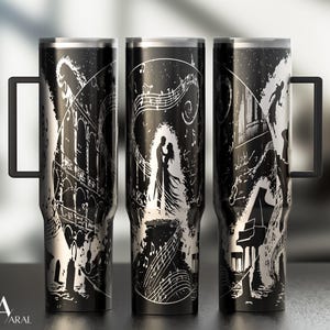 Love & Music Tumbler Wrap SVG, Laser Engraving File, Romantic Dancing Couple Full Wrap Design, Digital Download, 40oz Tumbler Wrap SVG