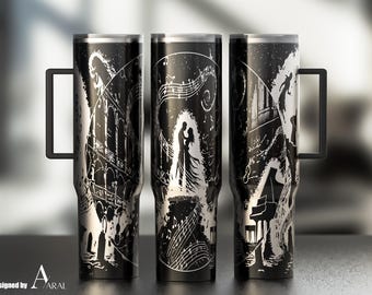 Love & Music Tumbler Wrap SVG, Laser Engraving File, Romantic Dancing Couple Full Wrap Design, Digital Download, 40oz Tumbler Wrap SVG