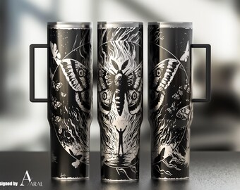 Moth 40oz Tumbler Wrap SVG, Laser Engraving File, Flame Full Wrap Design, Digital Download, Tumbler Wrap SVG