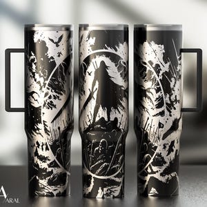 Fantasy Krieger 40 Unzen Tumbler Wrap SVG, Laser Gravierdatei, Heavy Metal Tribut Full Wrap Design, digitaler Download, Tumbler Wrap SVG