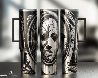 Mirror Skull Face Tumbler Wrap SVG, Laser Engraving File, Gothic Horror Art Full Wrap Design, Digital Download, Viking 40oz Tumbler Wrap SVG