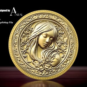 Projekt monety z grawerunkiem 3D „Gothic Girl”: plik STL z mapą głębi dla maszyn laserowych światłowodowych i druku 3D