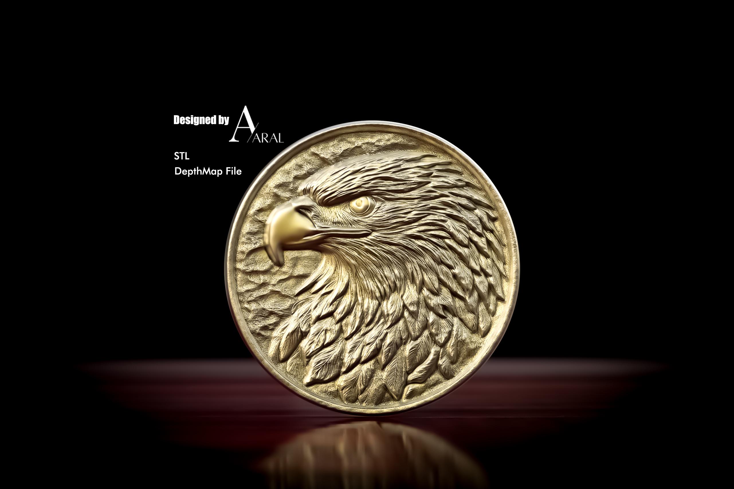 Eagle 3D Engraving Coin Design - Depthmap - STL - Engraving Design for ...