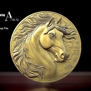 3D-Pferd Münzgravur Design: Tiefenkarte STL-Datei für Faserlasermaschinen & CNC-Fräser