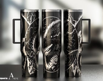Dragon 40oz Tumbler Wrap SVG, Laser Engraving File, Serpent Full Wrap Design, Digital Download, Tumbler Wrap SVG