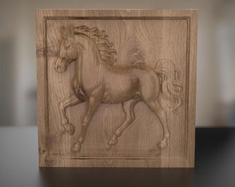 3D Pferd CNC Fräser deigsn | Digitaler Download | Glattes detailliertes Flachrelief | STL für Holzschnitzerei & 3D-Druck