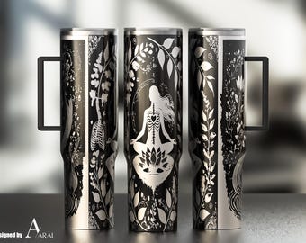 Yoga Tumbler Wrap SVG, Laser Engraving File, Zen Meditation Full Wrap Design, Digital Download, 40oz Tumbler Wrap SVG
