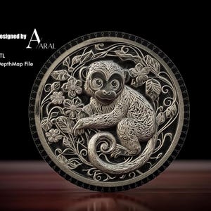 Affe 3D Münzen Gravur Design chinesisches Sternzeichen STL-Datei für Faserlaser & CNC Maschinen
