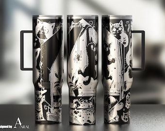 Cat 40oz Tumbler Wrap SVG, Laser Engraving File, Kitten Full Wrap Design, Digital Download, Pet Tumbler Wrap SVG