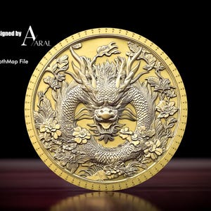 3D-Drachen Münzen Tiefenkarte: Chinesisches Sternzeichen STL-Datei für die Faserlaser-Gravur & CNC-Routing