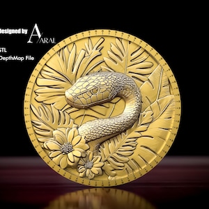 3D Schlange Münzgravur Design: Chinesisches Sternzeichen Tiefenkarte STL für Faserlaser & CNC Maschinen