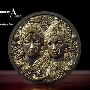 Pièce de monnaie gravée en 3D Krishna Pavrati : fichier STL de carte de profondeur pour gravure laser à fibre optique et CNC