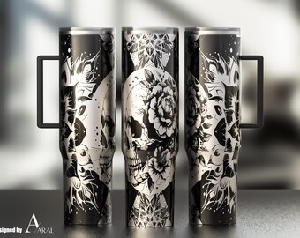 Skull Tumbler Wrap SVG, Laser Engraving File, Floral Full Wrap Design, Digital Download, Mandala Tumbler Wrap SVG for 40oz