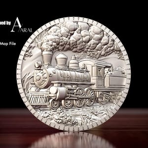 Arquivo de gravação a laser de mapa de altura e profundidade de moedas de trem 3D – Design STL detalhado para lasers CNC e de fibra (arquivos cortados)