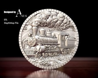 3D Train Coin Height Depth Map Laser Engraving File – Detailed STL Design for CNC & Fiber Lasers (Cut Files)