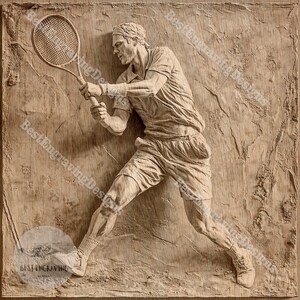 Tennisspeler 3D-illusiegravure ontwerpbestanden voor lasersnij- en etsprojecten