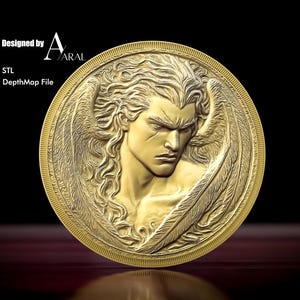 Luzifer 3D Gravur Münzdesign: Tiefen Karte STL-Datei für Faserlasermaschinen & CNC-Fräser