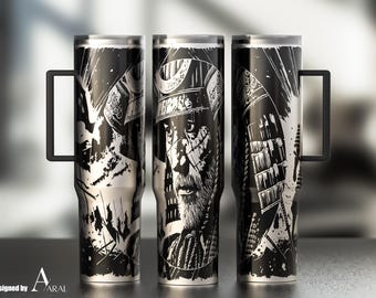 Samurai 40oz Tumbler Wrap SVG, Laser Engraving File, Japanese Warrior Full Wrap Design, Digital Download, Ronin Tumbler Wrap SVG