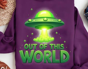 Retro Green UFO PNG: Alien Spaceship Clipart for Crafts (Digital Download)