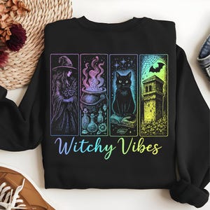 Witchy Vibes PNG – Rainbow Witchcore Clipart with Black Cat, Cauldron & Spells, Pastel Goth Sublimation Art