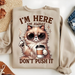Grumpy Coffee Cat PNG – Funny Moody Kitty Clipart for Sublimation, Retro Sarcastic Cat Art