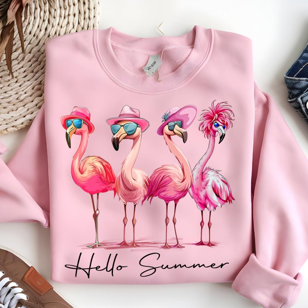 Funny Summer Flamingo Squad PNG – Retro Pink Flamingos Clipart for Sublimation, Beach T-Shirts, Party Crafts, Cute Summer Decor