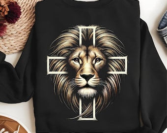 Löwe und Kreuz PNG: Christlicher Glaube, Stärke Design (Digitaler Download