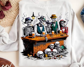 Skeleton Gang Bar Design: Dark Humor SVG PNG for Halloween Shirts