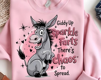 Funny Donkey PNG for Sublimation, Giddy Up Sparkle Farts Mule Clipart, Chaos Coordinator Cute Animal T-Shirt Design Download