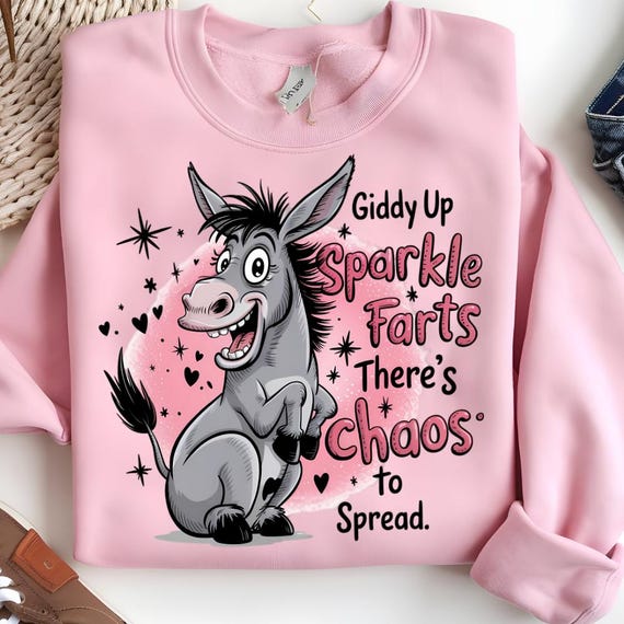 Funny Donkey PNG for Sublimation, Giddy Up Sparkle Farts Mule Clipart, Chaos Coordinator Cute Animal T-Shirt Design Download