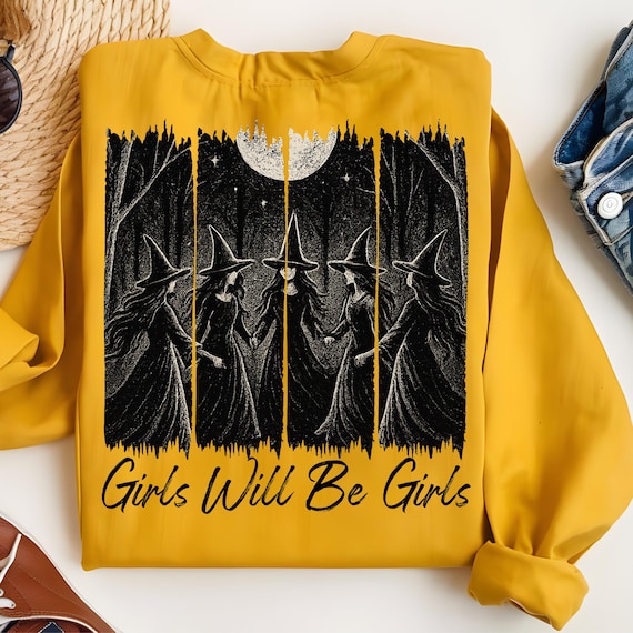 Witch Coven PNG: Dancing Witches, Full Moon Halloween Design (Digital Download