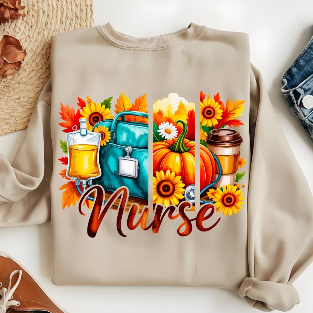 Fall Nurse Background Fall Nurse SVG PNG – Autumn Coffee Pumpkin Medical Sublimation Design ...