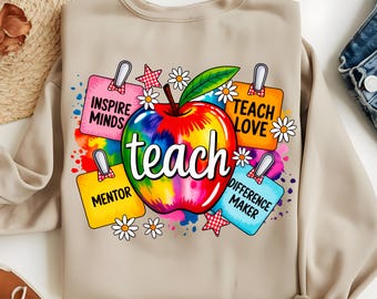 Rainbow Apple Teacher PNG: Inspire, Mentor, Teach (Digital Download)