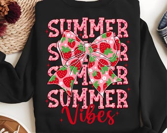 Summer Vibes Strawberry Bow PNG Design , Perfect for T-shirt, Mug, Tote Bag & DIY Crafts ,High-Quality Instant Download for Summer Fun