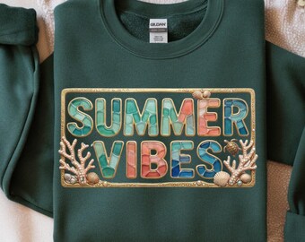 Vibras de verano en vidrio marino PNG - Diseño de sublimación de mosaico de playa con corales y conchas