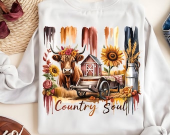 Fall Farmhouse Cow PNG: Rustic Sunflower Clipart (Digital Download)