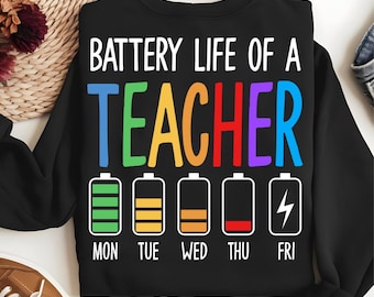 Lärarens batteritid PNG | Rolig tillbaka till skolan lärarskjorta design | Sublimeringsfil för läraruppskattning