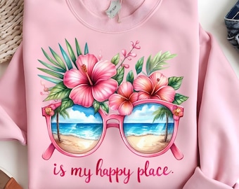 Gafas de sol de playa tropical PNG: Diseño floral de verano de hibisco (Descarga digital)