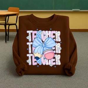 Teacher Life PNG – Pastel Coquette Bow Pencil Digital Sublimation Design